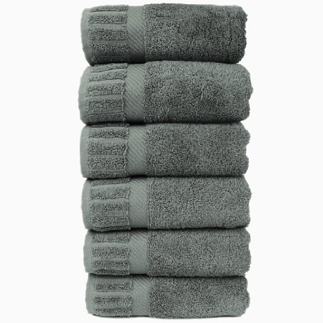 Luxury Hotel & Spa Towel 100% Genuine Turkish Cotton Hand Towels - Gray - Piano - Set of 6