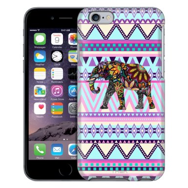 Apple iPhone 6 Colorful Elephant on Mauve Aztec Pattern Case