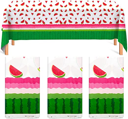 Summer Watermelon Tablecloth Disposable Watermelon Tablecloth Party Supplies Rectangular Plastic Watermelon Table Covers for Summer Themed Party Decorations (3 Pieces)