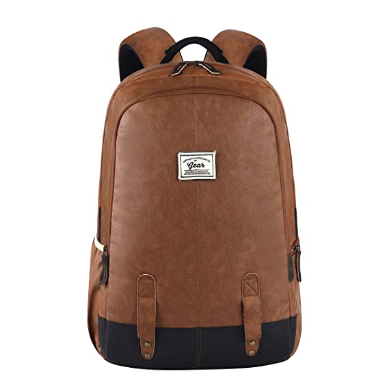 Gear Classic Anti Theft Faux Leather 20 Ltrs Tan Laptop Backpack (LBPCLSLTH1901)