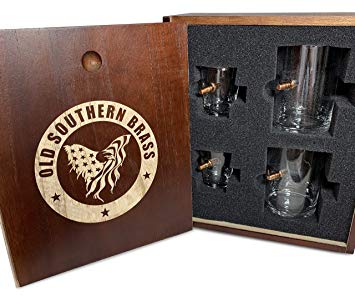 .308 Authentic Solid Copper Projectile Whiskey Shot Glass Set - Real Wood Gift Box