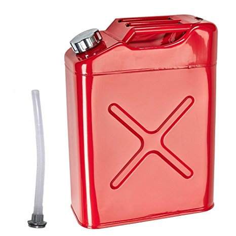 Z ZTDM EU 20L / 5 gallon Portable Fuel Oil Water Petrol Diesel Storage Can Army Gree Steel Gas Tank Emergency Backup (Red)