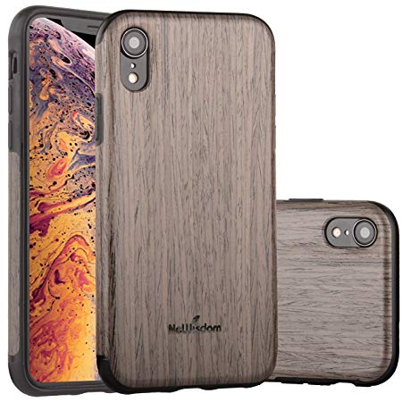 NeWisdom iPhone XR Case Wood, iPhone X R Wood Case Unique Slim Thin Soft Protective Anti-Shock Shockproof (6.1" iPhone 2018 BlackRose)