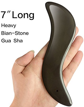 7" Bian Stone Gua Sha Scraping Massage Tool, Great Heavy Stone Guasha Board for ASTYM,Graston & Myofascial Release, Reduce Muscles Soreness,Relax Joints & Trigger Point Treatment,Easy to Grip.