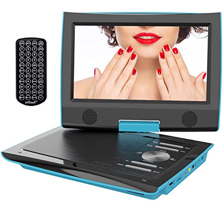 ieGeek 11” Portable DVD Player with Higher Brightness Screen, 5 Hours Rechargeable Battery, Dual Earphone Jack, SD Card Slot and USB Port, Blue