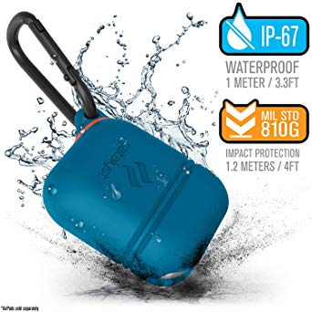 Waterproof Airpods Case 2 & 1 Cover by Catalyst, Shockproof and Drop proof air pods Protective Soft Skin, Carabiner, Silicone Sealing, Compatible Wireless Charging -Apple Accessories, Blueridge/Sunset