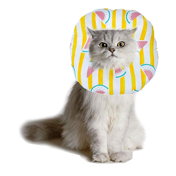 KAMEIOU Cute Pet Cat Recovery Cone E Collar Soft Cotton Padded Ring Neck Pillow Head Cover Comfy E Collar Adjustable Cartoon Soft-Side Cones Collar After Surgery for Cats Small Dogs