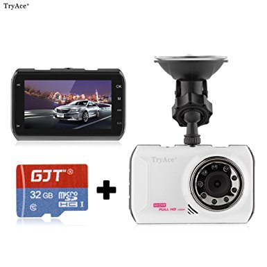 TryAce®1080P Full HD Car DVR Screen Night Vision Touch Stop Monitoring Ultra Thin Driving Recorder Mini Video Camera 170° Super Wide Live HD Tachograph