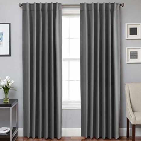 H.Versailtex Premium Thermal Insulated Back-Tab/Rod-Pocket Blackout Window Curtain Panels - Solid Grey - 52"W x 84"L - Set of 2