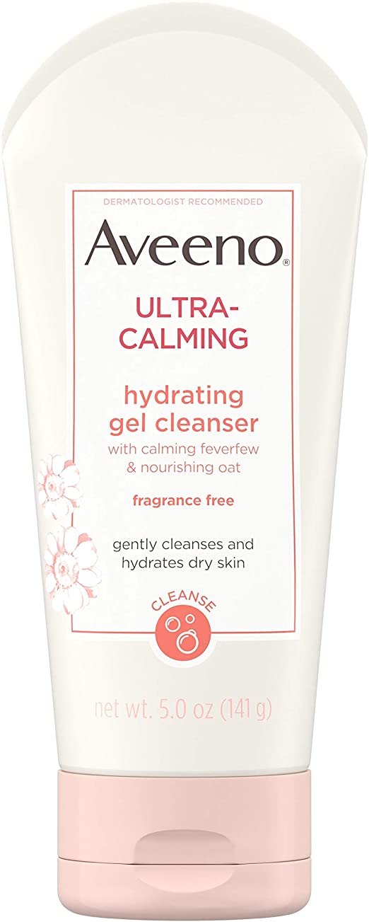 Aveeno Ultra-Calming Hydrating Gel Facial Cleanser with Calming Feverfew and Nourishing Oat, Face Wash for Dry and Sensitive Skin, Fragrance-Free and Non-Comedogenic, 5 oz