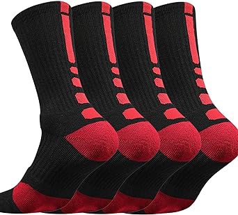 Men's Sports Crew Socks Cushioned Athletic Socks 4-Pack Elite Basketball Socks Thick Outdoor Socks