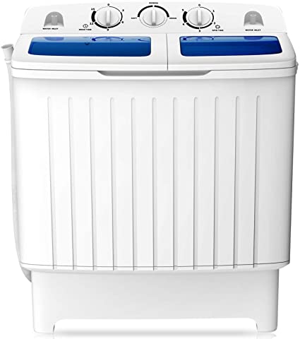 COSTWAY Portable Washing Machine, Twin Tub 17.6Lbs Capacity, Washer(11Lbs) and Spinner(6.6Lbs), Durable Design, Timer Control, Compact Laundry Washer for RV, Apartments and Dorms, Blue