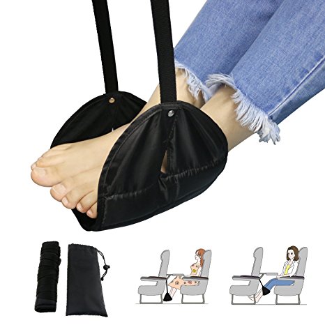GikPal Foot Rest, Portable Sleepy Ride Travel Flight Footrest Adjustable Office Feet Rest Foot Sling Hammock Made of Premium Memory Foam & Velvet (Black)