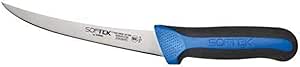 Winco Sof-Tek, 6" Boning Knife, Curved, Soft Grip Handle,Silver/Black/Blue