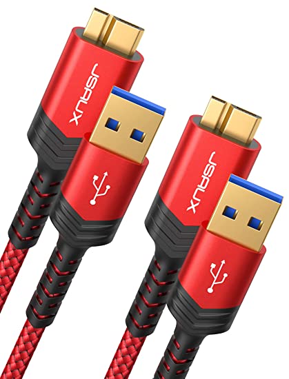 JSAUX Hard Drive Cable [2 Pack,0.3M 1M] USB 3.0 A to Micro B Nylon Cable Compatible with Portable External Hard Drives,WD Elements,Seagate Expansion,Toshiba,Samsung M3 1TB/Galaxy S5/Note 3-Red