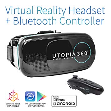 Utopia 360° Virtual Reality Headset with Controller | 3D VR Headset for VR Games, 3D Movies, and VR Apps - Compatible with iPhone and Android Smartphones