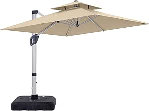 ABCCANOPY 10FT Patio Umbrella Double Top Outdoor Cantilever Umbrella with 360 Rotation Offset Hanging Umbrella Windproof Sun Umbrella For Patio Pool, Beige