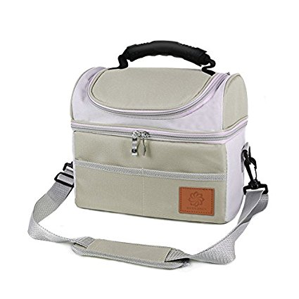 Lunch Bag, BERENNIS Insulated Lunch Box for Work, Picnic, Park with Adjustable Strap and Front Pocket (Khaki)