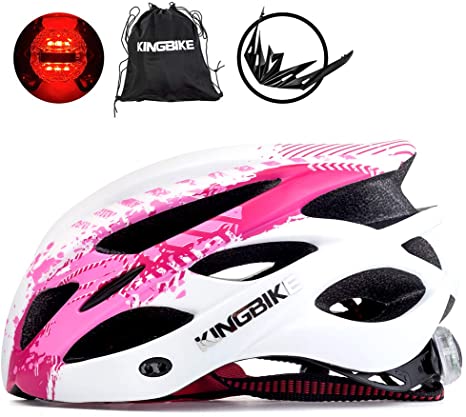 KINGBIKE Ultralight Bike Helmets CPSC&CE Certified with Rear Light   Portable Simple Backpack   Detachable Visor for Men Women(M/L,L/XL)