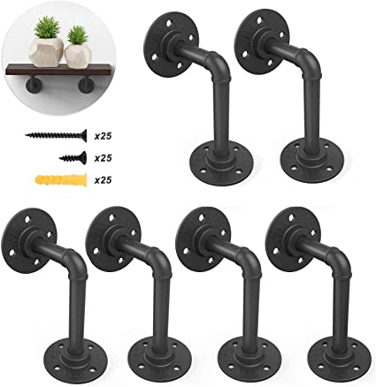 kuman Pipe Shelf Bracket Set of 6 Pack Industrial Shelving Brackets Wall Mounted DIY Floating Decorative Rustic Support Bracket for Hanging Custom Floating Shelves