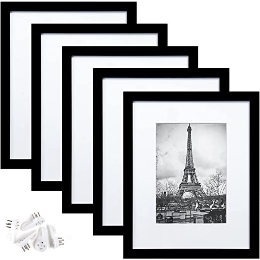 upsimples 8x10 Picture Frame Set of 5,Display Pictures 5x7 with Mat or 8x10 Without Mat,Wall Gallery Photo Frames,Black