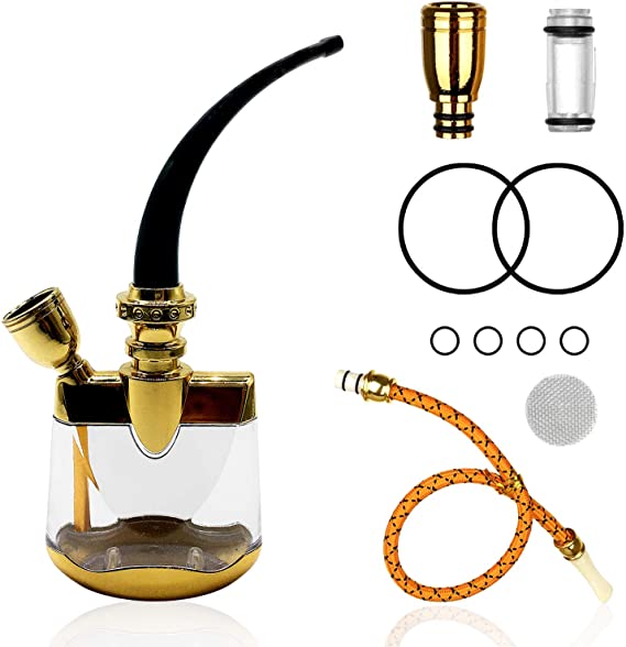 Filter Hookah Hose Mini Shisha Set, Mini Hookah Filter Water Pipe, Multifunctional Hand Shisha Accessories for One-Handed Holding (Golden)