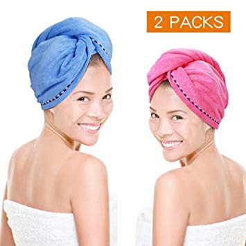 Microfiber Hair Towel Quick Dry Hair Towel Wrap Turban Twist, Super Absorbent Anti-Frizz Microfiber Hair Wraps for Women, Long & Curly Hair Turbie Towel Cap [2 Pack] By Tiitc