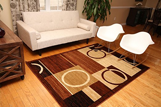 Feraghan/New City hil1032brown_2x4 Brand New Contemporary Modern Squares Circles Wool Area Rug, 2' x 3', Brown/Beige