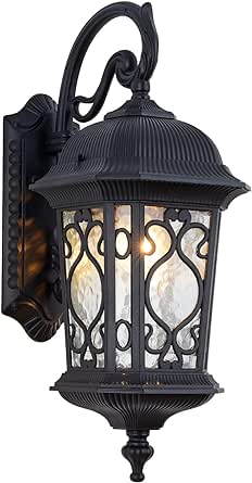 N / A NLIEOPDA Large Outdoor Wall Light 20.87" H Black Waterproof Outside Wall Sconce Classical European Style Porch Light with Water Glass for Entryways, Yards, Front Porch