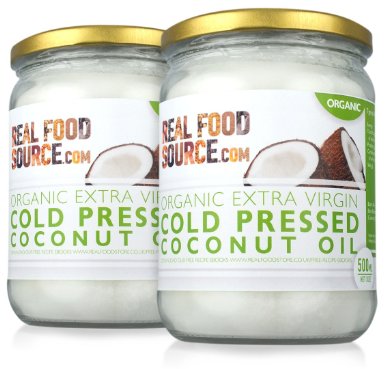 RealFoodSource Certified Organic Cold Pressed Extra Virgin Coconut Oil (1 Litre (2 X 500ml))