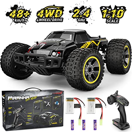 Remote Control Car,1:10 Scale RC Racing High Speed Car,4WD All Terrains Waterproof Drift Off-Road Vehicle,2.4GHz RC Road Monster Truck Included 2 Rechargeable Batteries,Toy for Boys Teens Adults