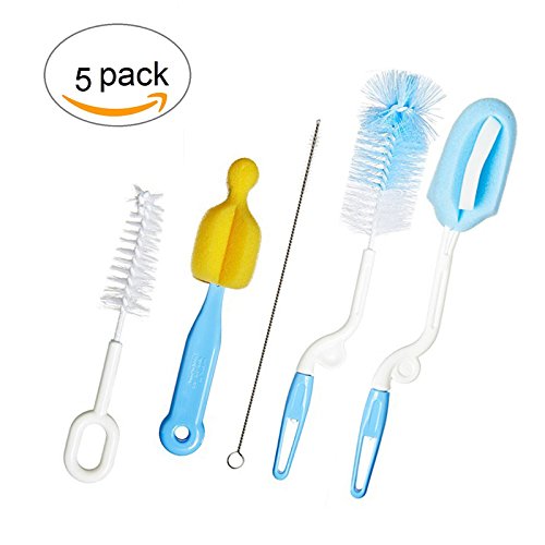 HAL Set of 5 baby bottle brush and Nipple brush and Straw Cleaner