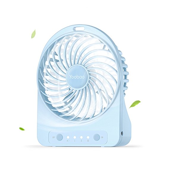 Yoobao F01 Mini Portable USB Fan Table Desktop Personal Fan 3300mAh Rechargeable Battery Powered Fan for Home and Office Cooling, Traveling Camping Handheld Fan with Flashlight (3 Speeds) - Blue