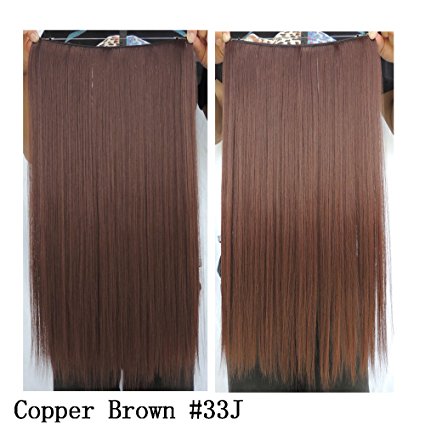 23" Straight Secret Halo Hair Extensions Women Flip in Synthetic Hair extension Hairpiece 80g (Copper Brown #33J)