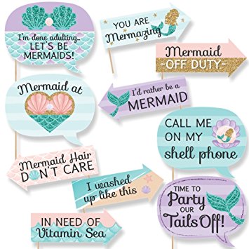 Funny Let's Be Mermaids - Baby Shower or Birthday Party Photo Booth Props Kit - 10 Piece