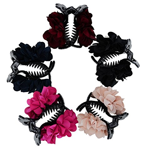 Large Handmade Pure Colour Rose Flowers Plastic Claw Jaw Hair Clip (5Colors)