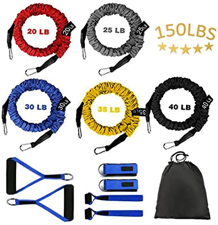 Sunsign Stackable Resistance Band Kit Extreme Workout Total-Body Training Home Gym Best for Beginner Professional