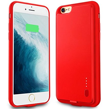 iPhone 6 Plus/ 6s Plus Silicone Battery Case, Ultra Slim NOHON 2800mAh Portable Extended Backup Smart Phone Charging Case/ Charger Cover for Apple iPhone 6 Plus/ 6s Plus (Red)