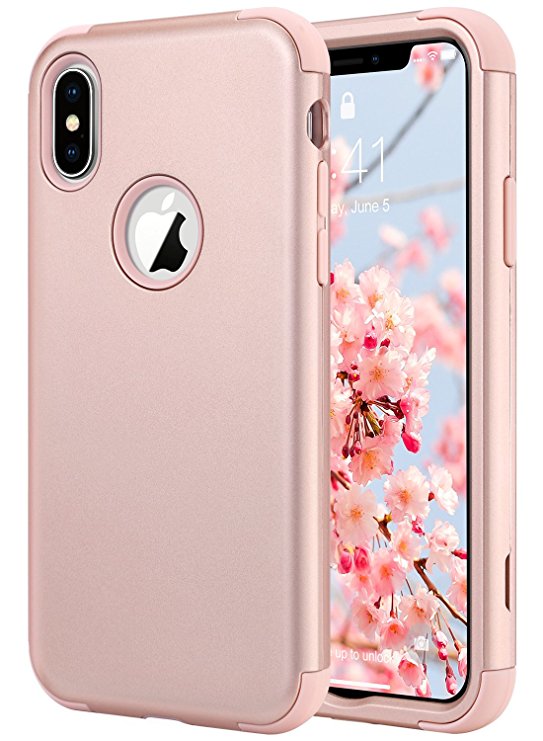 iPhone X Case Pink, ULAK Hybrid Hard PC & Soft Silicone Heavy Duty Rugged Bumper Shockproof Anti Slip Protective Case for Apple iPhone X 5.8 inch - Rose Gold