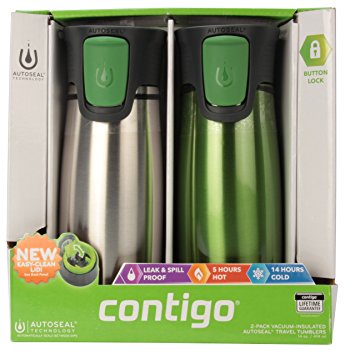 Contigo Astor 2-pack Vacuum-Insulated Autoseal Easy Clean Lid Travel Tumblers Stainless Steel  / Green