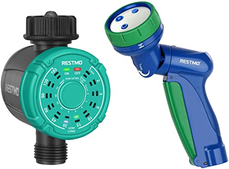 RESTMO Patented 2-IN-1 Lawn Sprinkler and Lawn Sprinkler, Programmable Water Timer for Garden Hose, Drip Irrigation and Outdoor Watering System