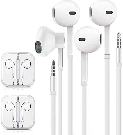 (2 Pack) Aux Headphones/Earbuds 3.5mm Wired Headphones Noise Isolating with Built-in Microphone & Volume Control Compatible with iPhone 6 SE 5S 4 Pod Pad Samsung/Android MP3- (2)
