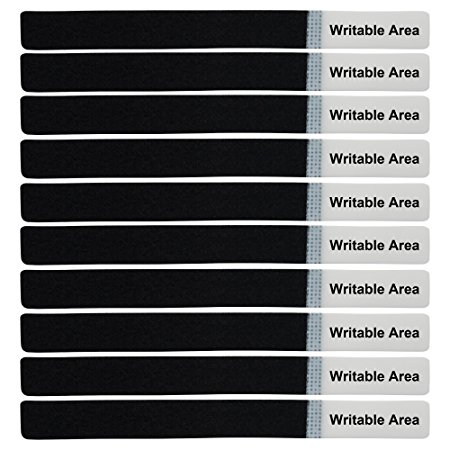 Mr-Label Unique Writable Velcro Cable Tie Strap - Identify Quickly by Writing Content - Reusable Hook and Loop/Fastener For Bundling Cable, Wire, Hose, Cord, Plant - 0.75" x 8" (10 Pcs)