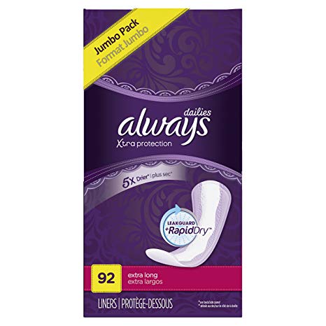 Always Xtra Protection Daily Liners, 92 Count, Extra Long