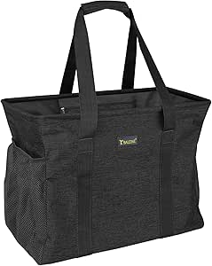 BALEINE Extra Large Utility Tote Bag with Wire Frame for Storage (Black, 16.5''x14''x10'')