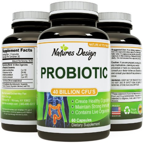 Pure Probiotics Formula with Extra Strength for Men and Women Best Formula USA Made Capsules Highest Grade and Quality Ingredients 9733 Certified Full Strength 9733 All Natural Supplement and Guaranteed By Natures Design