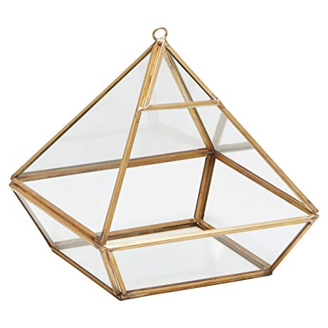 Rivet Modern Glass Candle Holder, 6.25"H, Gold-Finished Trim