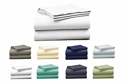 Elles Bedding Collections Bed Sheets 100% Cotton Sheet Set, 400 Thread Count, Sateen Weave, 15 inch Deep Pocket, 4-Piece Bedsheet set (WHITE, King)
