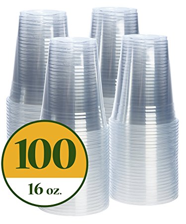 Plastic Cups CRYSTAL CLEAR PET [100 pack] (16 oz)