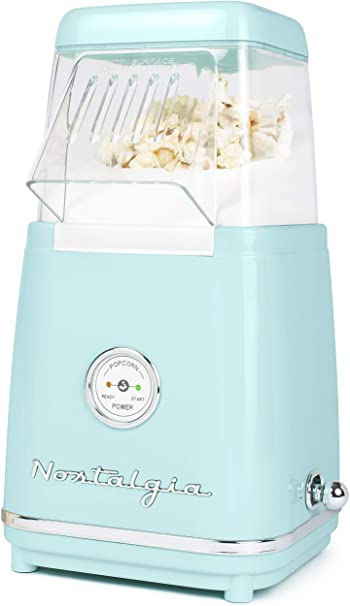 Nostalgia CLHAP12AQ Classic Retro Healthy Hot-Air Tabletop Popcorn Maker, Makes 12 Cups, with Kernel Measuring Scoop, Oil Free, Perfect for Birthday Parties, Movie Nights, Aqua